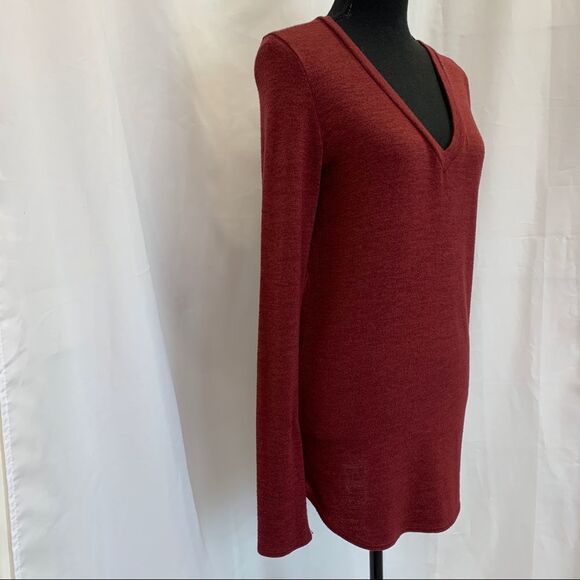 Aritzia Wilfred free maroon burgundy V-neck longsleeve tunic Sz L - Picture 2 of 10